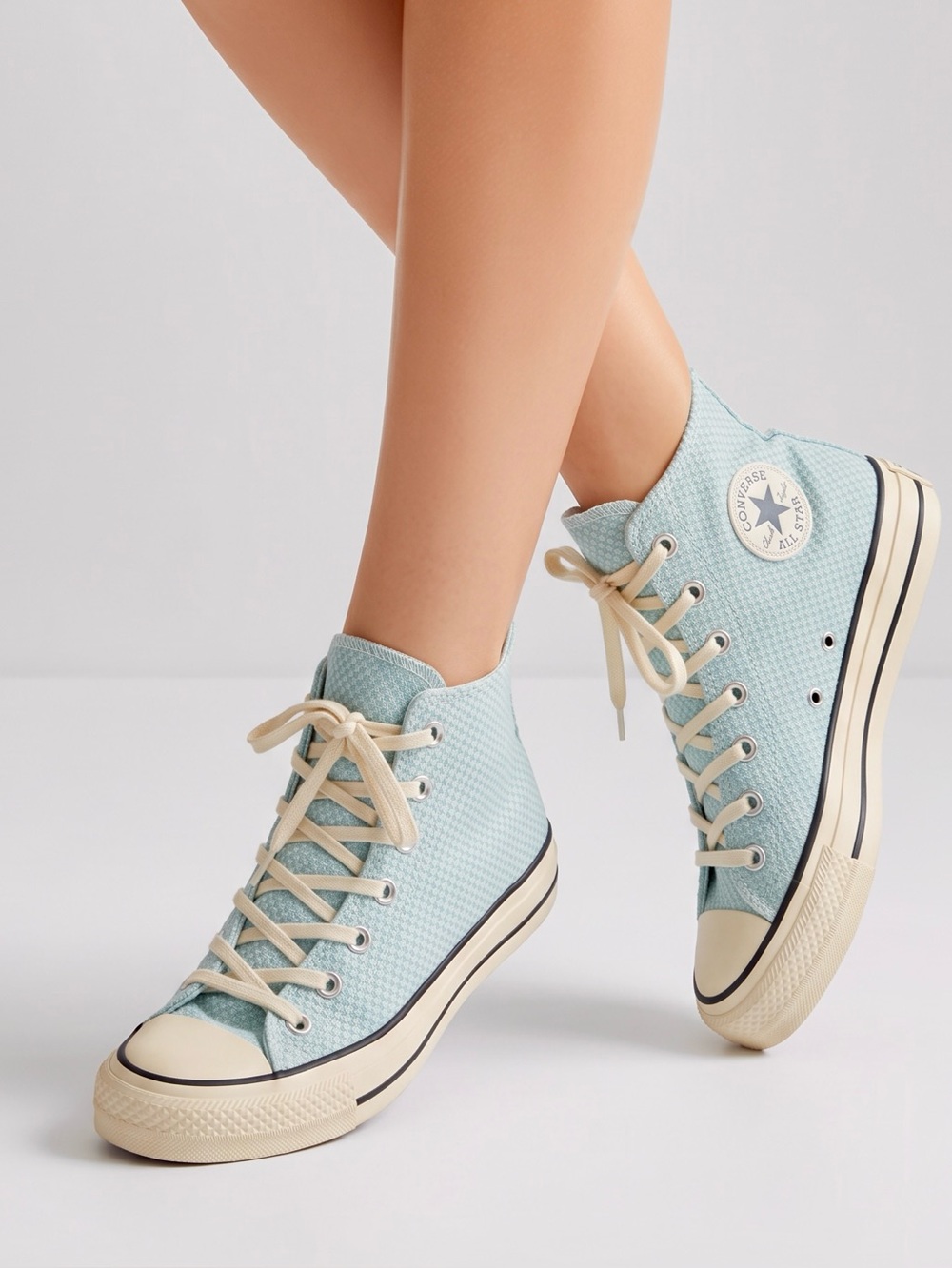 Converse Chuck Taylor Light Blue All Star Lift High Checkered Platforms